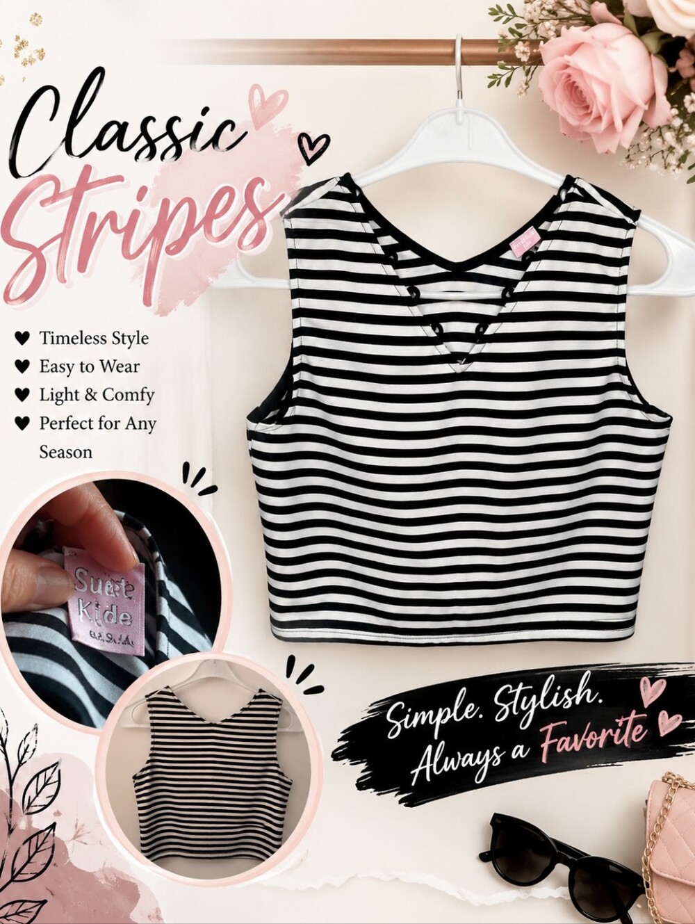 Black And White Striped Tank Top With Scallop Neckline Large
